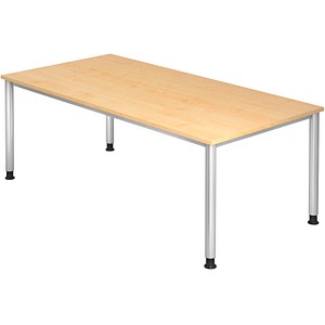 HAMMERBACHER Orbis höhenverstellbarer Schreibtisch ahorn rechteckig, 4-Fuß-Gestell silber 200,0 x 100,0 cm