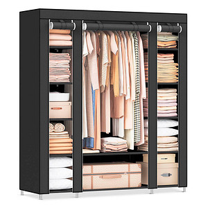 6955880347100 - Songmics - xxl Stoffschrank Kleiderschrank Faltschrank mit Kleiderstange 175 x 150 x 45cm Schwarz LSF03H - Schwarz