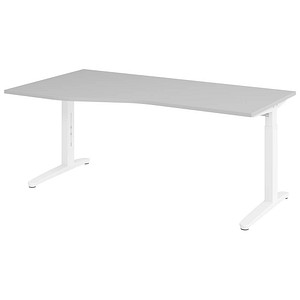 HAMMERBACHER VXB18 höhenverstellbarer Schreibtisch lichtgrau Trapezform, C-Fuß-Gestell weiß 180,0 x 80,0/100,0 cm
