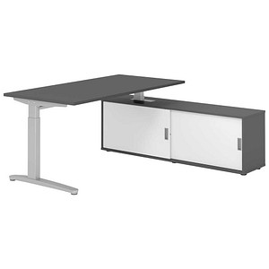 HAMMERBACHER XBE16SB höhenverstellbarer Schreibtisch grafit rechteckig, C-Fuß-Gestell silber 160,0 x 80,0 cm