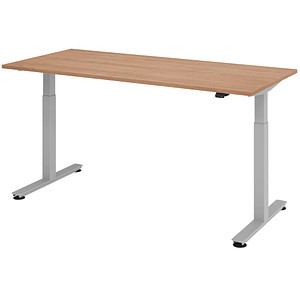 HAMMERBACHER XMST19 elektrisch höhenverstellbarer Schreibtisch nussbaum rechteckig, T-Fuß-Gestell silber 180,0 x 80,0 cm