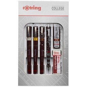 Rotring rOtring Isograph Fineliner College Set | 3 Isograph Tuschefüller (0,25 mm, 0,35 mm und 0,50 mm), Tikky Druckbleistift (0,5mm) und Zubehör
