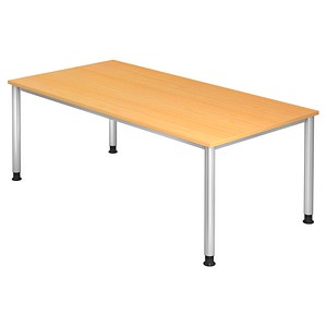 HAMMERBACHER Orbis höhenverstellbarer Schreibtisch buche rechteckig, 4-Fuß-Gestell silber 200,0 x 100,0 cm