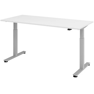 HAMMERBACHER XMST19 elektrisch höhenverstellbarer Schreibtisch weiß rechteckig, T-Fuß-Gestell silber 180,0 x 80,0 cm