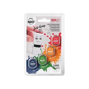 COLOP Stempelkissen Little Nio Classic noble blue, smooth green, shiny orange, brave red 4x 1,7 x 1,7 cm, 4 St.