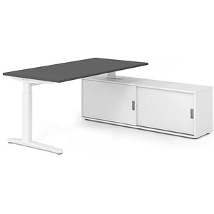 HAMMERBACHER XBE16SB höhenverstellbarer Schreibtisch grafit rechteckig, C-Fuß-Gestell weiß 160,0 x 80,0 cm