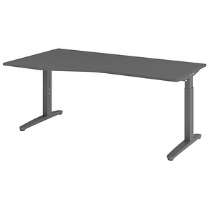 HAMMERBACHER VXB18 höhenverstellbarer Schreibtisch grafit Trapezform, C-Fuß-Gestell grau 180,0 x 80,0/100,0 cm