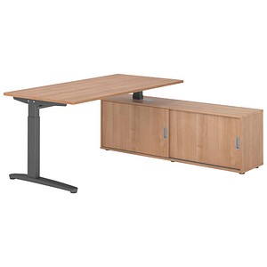HAMMERBACHER XBE16SB höhenverstellbarer Schreibtisch nussbaum rechteckig, C-Fuß-Gestell grau 160,0 x 80,0 cm