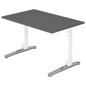 HAMMERBACHER VXB012 höhenverstellbarer Schreibtisch grafit rechteckig, C-Fuß-Gestell weiß 120,0 x 80,0 cm