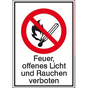 SafetyMarking® Verbotsaufkleber "Feuer, offenes Licht und Rauchen verboten" rechteckig 13,1 x 18,5 cm