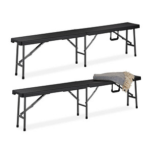 4052025306014 - Bierbank 2er Set faltbare Partybank für Terrasse & Garten Kunststoff Campingbank 43x179x245 cm schwarz - Relaxdays