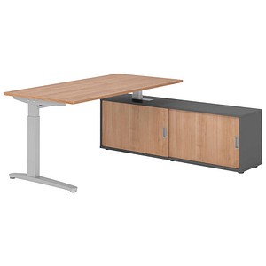 HAMMERBACHER XBE16SB höhenverstellbarer Schreibtisch nussbaum rechteckig, C-Fuß-Gestell silber 160,0 x 80,0 cm