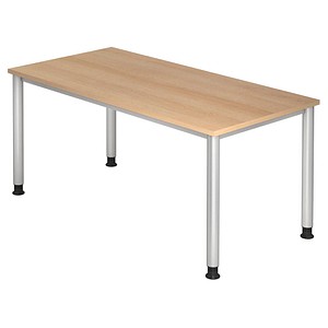 HAMMERBACHER Orbis höhenverstellbarer Schreibtisch eiche rechteckig, 4-Fuß-Gestell silber 160,0 x 80,0 cm