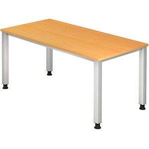 HAMMERBACHER Akandia höhenverstellbarer Schreibtisch buche rechteckig, 4-Fuß-Gestell silber 160,0 x 80,0 cm