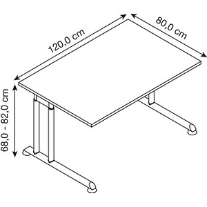 4032062183151 - Schreibtisch Breno manuelle Höheneinstellung horizontaler Kabelkanal B 1200 x T 800 x H 680-820 mm Spanplatte & Stahl Ahorn Graphit