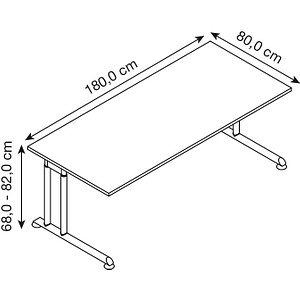 4032062183427 - Schreibtisch Breno manuelle Höheneinstellung horizontaler Kabelkanal B 1800 x T 800 x H 680-820 mm Spanplatte & Stahl Eiche Graphit