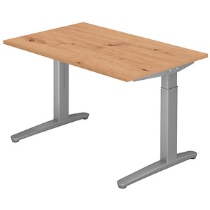 HAMMERBACHER VXB12 höhenverstellbarer Schreibtisch asteiche rechteckig, C-Fuß-Gestell silber 120,0 x 80,0 cm