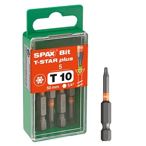 4003530192852 - Bit-Einsatz T-Star 1 4sechskant T10 50 mm Zapfenführung Inhalt 5 Stück - Spax