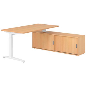 HAMMERBACHER XBE16SB höhenverstellbarer Schreibtisch buche rechteckig, C-Fuß-Gestell weiß 160,0 x 80,0 cm