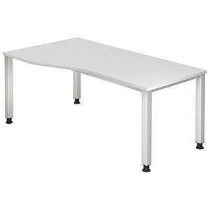 HAMMERBACHER QS18 höhenverstellbarer Schreibtisch weiß Trapezform, 4-Fuß-Gestell silber 180,0 x 80,0/100,0 cm