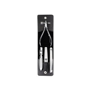 4009839286001 - Classic Inox Maniküre Pediküre Set 4tlg mit Nagelknipser Leder schwarz Maniküre-Set