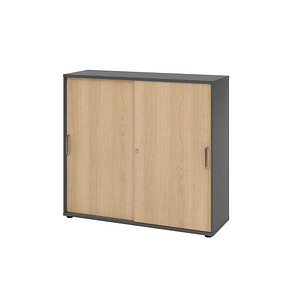 HAMMERBACHER Schiebetürenschrank 1753S, V1753S/G/E/SG eiche, grafit 2 Fachböden 120,0 x 40,0 x 110,0 cm