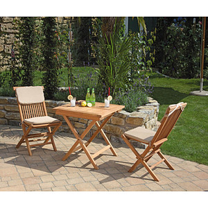 4028041987551 - Sonnen Partner - Gartenmöbel-Set Bristol 2 Klappstühle inkl Kissen natur 1 Klapptisch 70x70 cm Teakholz