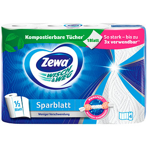 Zewa Küchenrollen WISCH&WEG Sparblatt 2-lagig, 4 Rollen