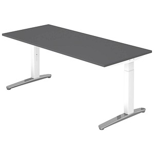 HAMMERBACHER VXB019 höhenverstellbarer Schreibtisch grafit rechteckig, C-Fuß-Gestell weiß 180,0 x 80,0 cm