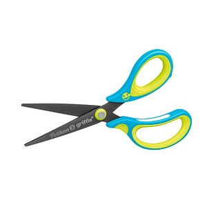 4012700810274 - griffix Schulschere spitz Neon Fresh Blue mit Softgriff für komfortables Schneiden mit Namensschild - 1 Stück (810272)