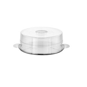 Tortenplatte APS transparent B30cm H10cm L30cm Ø30cm Edelstahl Servierplatten mit 2 Hauben (Haubenhöhen 7cm + 11 cm)