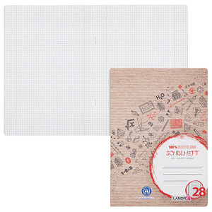 LANDRÉ® Schulheft Recycling Lineatur 28 kariert DIN A4 Innen- und Außenrand, 16 Blatt, 1 St.