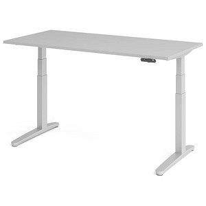 HAMMERBACHER XBHM16 elektrisch höhenverstellbarer Schreibtisch lichtgrau rechteckig, C-Fuß-Gestell silber 160,0 x 80,0 cm