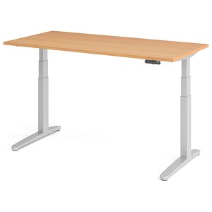 HAMMERBACHER XBHM16 elektrisch höhenverstellbarer Schreibtisch buche rechteckig, C-Fuß-Gestell silber 160,0 x 80,0 cm