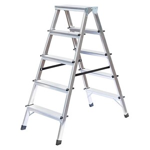 MUNK Stehleiter 11165, 2x 5 Stufen, silber, Aluminium 4031405111653 MUNK