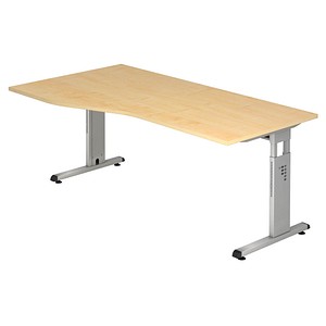 HAMMERBACHER Gradeo höhenverstellbarer Schreibtisch ahorn Trapezform, C-Fuß-Gestell silber 180,0 x 80,0/100,0 cm