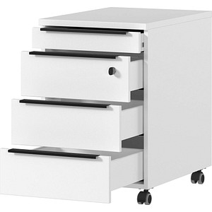4005949437616 - Rollcontainer Porto 4 Schubladen inkl Utensilienfach und 1 abschließbaren Schublade B 420 x T 600 x H 630 mm weiß