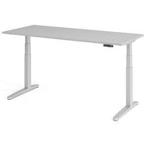 HAMMERBACHER XBHM19 elektrisch höhenverstellbarer Schreibtisch lichtgrau rechteckig, C-Fuß-Gestell silber 180,0 x 80,0 cm