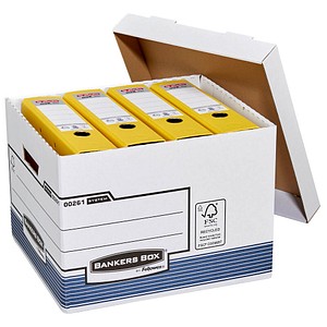 10 Bankers Box Archivboxen weiß/blau 33,5 x 40,4 x 29,2 cm