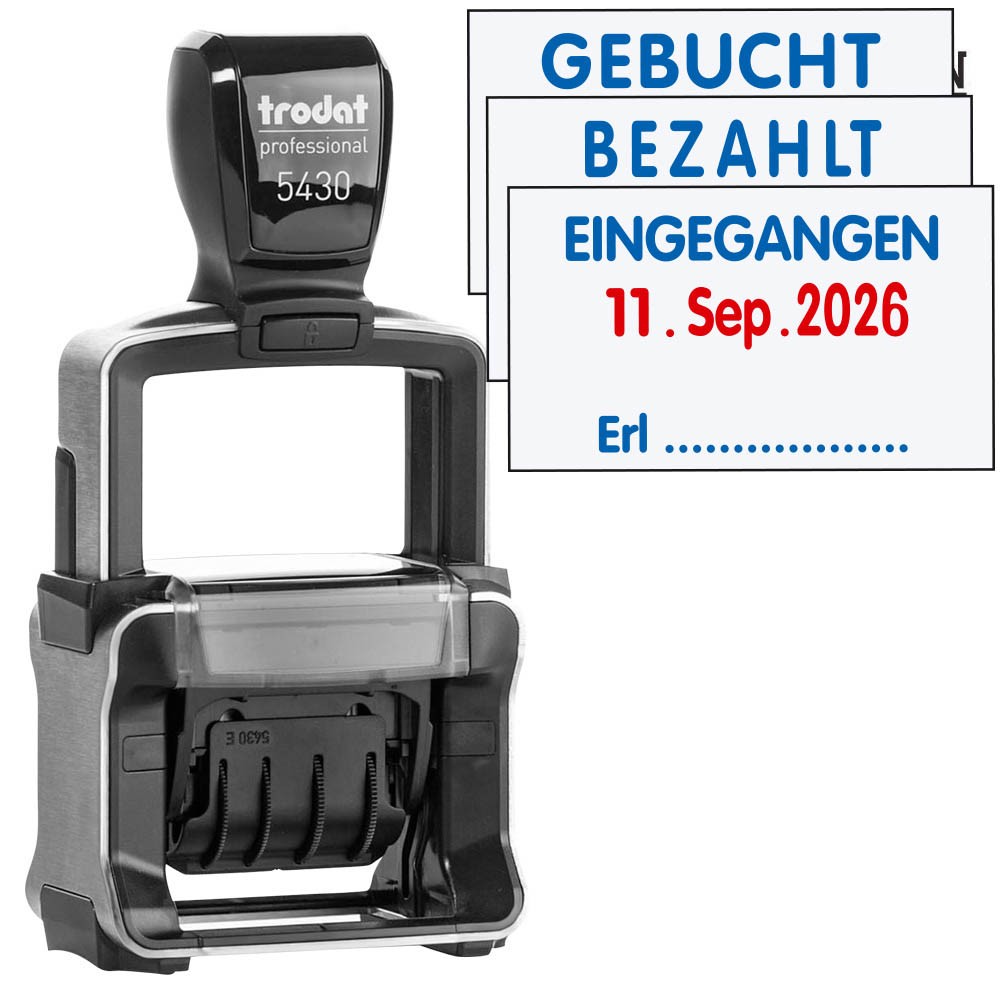 trodat Datumstempel mit Text 5430/L PROFESSIONAL selbstfärbend blau rot ...