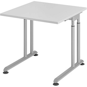 HAMMERBACHER ZS08 höhenverstellbarer Schreibtisch lichtgrau quadratisch, C-Fuß-Gestell silber 80,0 x 80,0 cm