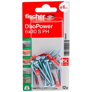 4048962240085 - fischer DuoPower 6x30 S PH K  2K 535479 Dübel mit Schrauben Ø 6 mm x 30 mm 12 Stück