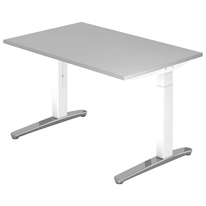 HAMMERBACHER VXB012 höhenverstellbarer Schreibtisch lichtgrau rechteckig, C-Fuß-Gestell weiß 120,0 x 80,0 cm