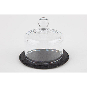 APS Schieferplatte mit Glasglocke schwarz 10,5 x 10,5 cm, 1 St.