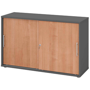 HAMMERBACHER Schiebetürenschrank, V1752S/G/N/RE grafit, nussbaum 1 Fachboden 120,0 x 40,0 x 74,8 cm