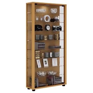 4051814336812 - Lumo Maxi Vitrinenschrank 2 Glastüren Glasvitrinen mit LED-Leuchten Buche dekor - Braun