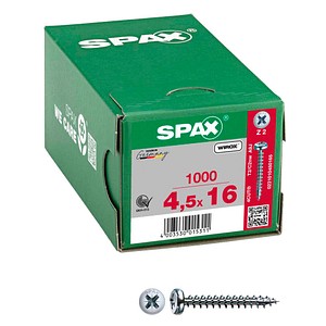 4003530015311 - Universalschraube 45 x 16 mm 1000 Stück Vollgewinde Halbrundkopf Kreuzschlitz Z2 4CUT wirox - 0231010450165 - Spax