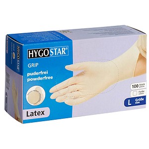10 x HygoStar Latex-Handschuh Grip puderfrei L 24cm weiß VE=100 Stück