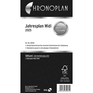 4004182650615 - Kalendereinlage 50505 Jahresplan 6 Monate   1 Seite 96x172mm (Midi) 2025 4004182650615 Chronoplan