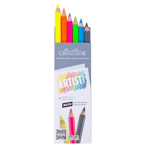 Brevillier's CRETACOLOR Artist Studio MEGA Neon + Graphit Buntstifte farbsortiert, 6 St.